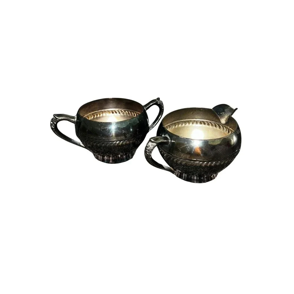 Vintage Silver Plated Tea Set Teapot Creamer Sugar Bowl 3 Piece Cottage Style